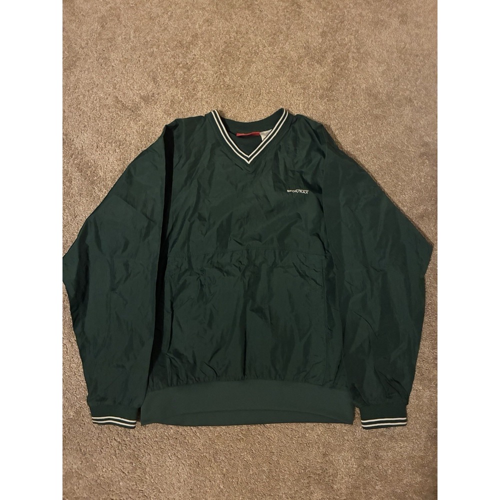 Spor-Trax Boys XL Windbreaker Jacket Forest Green V-Neck Pullover Lined Retro